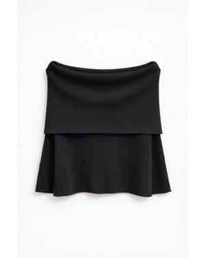 MixRay Oversized Ribbed Knitwear Blouse With Madonna Collar - Black