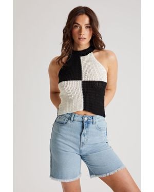 Urban Bliss Checker Racer Knit Vest Cotton - Blue