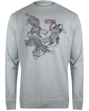 Roberto Cavalli Paisley Leopards Design Sweatshirt Cotton - Grey