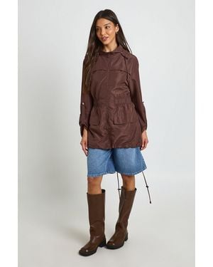 Boohoo Hooded Mac - Brown
