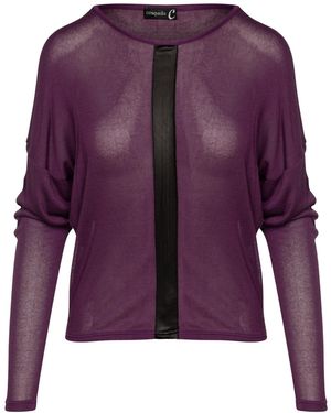 Conquista Mauve Batwing Top With Faux Leather Detail - Purple