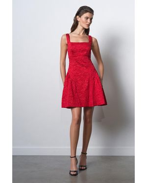 French Connection Floral Embroidered Jacquard Sleeveless Square Neck Flared Mini Dress