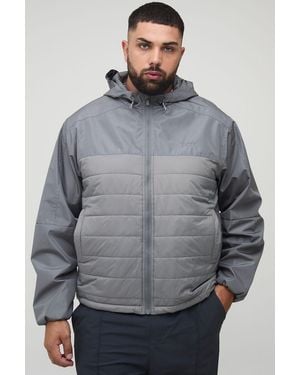 BoohooMAN Plus Regular Fit Lightweight Quilted Hooded Jacket - Grey