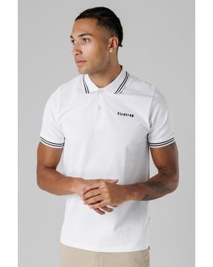 Firetrap Regular Fit Cotton Button Polo Shirt With Stripe Detail - White