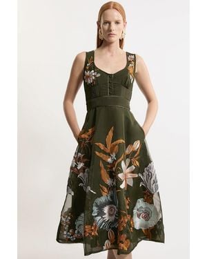 Karen Millen Petite Botanical Embroidery Organdie Strappy Woven Dress - Green
