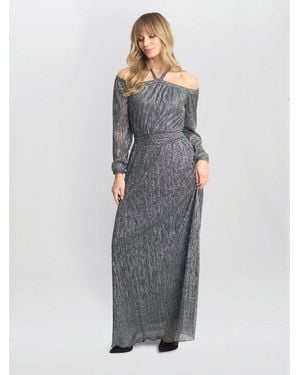 Gina Bacconi Sylvia Metallic Off The Shoulder Dress - Grey