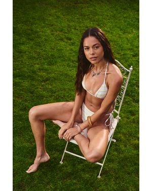 Boohoo Striped Triangle Bikini Top And Tie Side Bottoms Set - Green