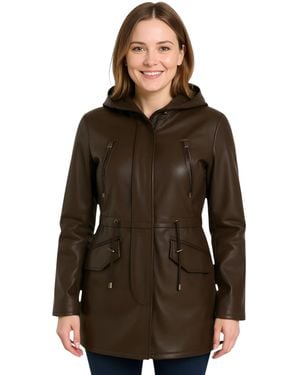 Infinity Leather Hooded Parka Jacket-Cairns Lamb Leather - Brown