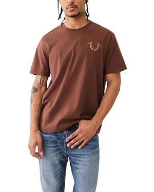 TRUE RELIGION 108186 T Shirts Relaxed Fit Short Sleeve Summer Cotton Tee - Brown