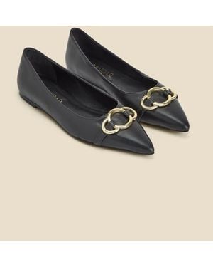 Sosandar Leather Pointed Toe Flat Shoe With Trim - Black