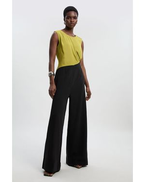 Karen Millen Tall Soft Tailored Asymmetric Neck Wide Leg Jumpsuit - Blue