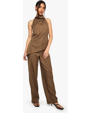 Boohoo Woven Marl Straight Leg Trousers - Natural