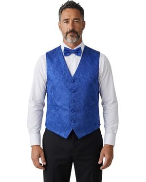 TruClothing Paisley Floral 3 Piece Waistcoat Bow Tie Hankie Set - Blue