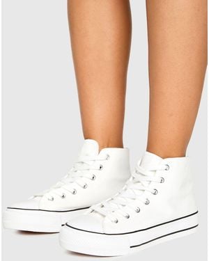 Boohoo Canvas Hi Top Platform Trainers - White