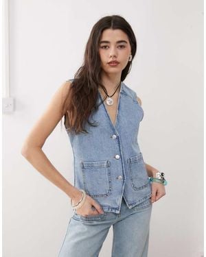 Reclaimed Vintage Denim 70S Waistcoat Co-Ord With Patch Pockets - Blue