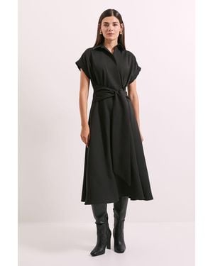PRINCIPLES Front Tie Shirt Midi Dress - Black
