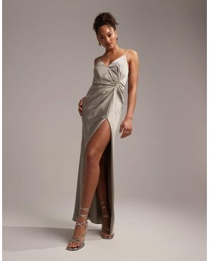 ASOS Bridesmaid Satin Cami Maxi Dress With Drape Detail - Brown