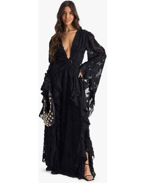 Boohoo Textured Split Cut Out Maxi Dress - Black