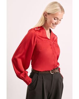 PRINCIPLES Seam Detail Grown On Collar Shirt - Red