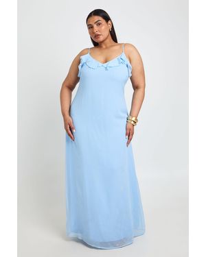 Boohoo Plus Chiffon Ruffle Detail Maxi Dress - Blue
