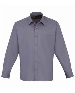 PREMIER Poplin Long-Sleeved Shirt (Steel) - Blue