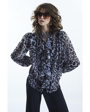 James Lakeland Leopard Print Front Ruffle Shirt - Blue