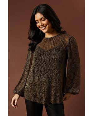 Oasis Occasion Plisse Balloon Sleeve Top - Brown