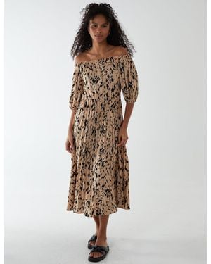 Blue Vanilla Bardot Midi Dress With Pleated Hem - Brown