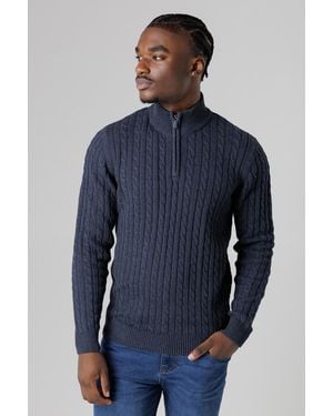 Tokyo Laundry Quarter Zip Cotton Blend Jumper - Blue