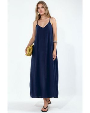 Busem Solid Maxi Slip Dress - Blue