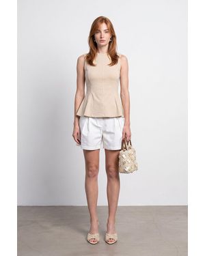 Dilvin Fitted Cotton Poplin Cut-Out Shell Top - White