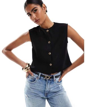 ASOS Ribbed Wide Shoulder Boxy Cropped Waistcoat - Black