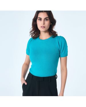 S&J Weekends Gebreid Topje Met Korte Mouwen En Ronde Hals - Blauw