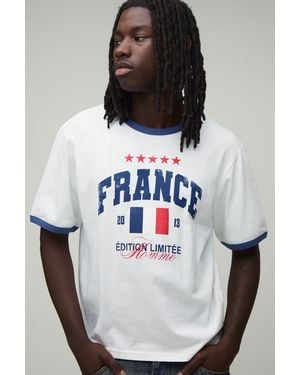 BoohooMAN Boxy Regular France Print Ringer T-Shirt - Black