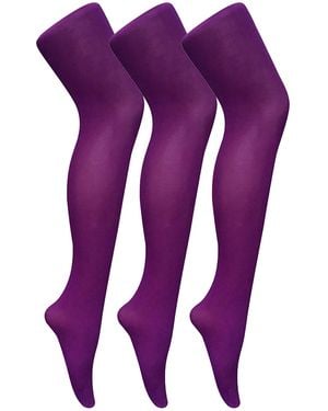 Sock Snob 3 Pair Multipack Coloured Opaque 80 Denier Tights - Purple