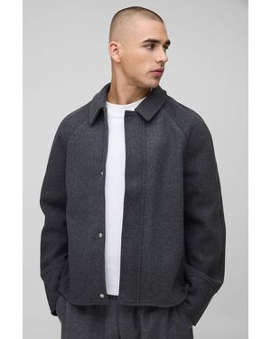 BoohooMAN Oversized Raglan Sleeve Overshirt - Grey