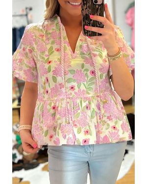 Azura Exchange Bloemenprint Blouse Met Koordjes - Wit