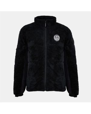 NY Concept Trent Solid Patterned Zipped Pocket Teddy Jacket - Black
