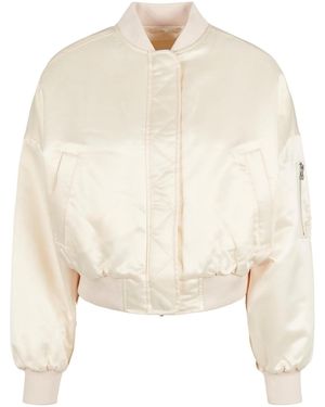 Urban Classics Satijnen Oversized Bomberjack (Wit Zand)