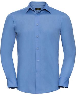 Russell Collection Long Sleeve Poly-Cotton Easy Care Tailored Poplin Shirt (Corporate) - Blue