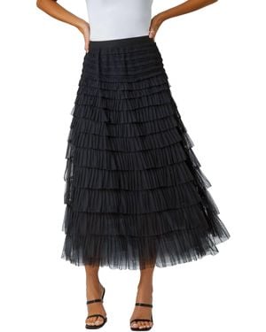 Roman Elasticated Mesh Tiered Ruffle Skirt - Black