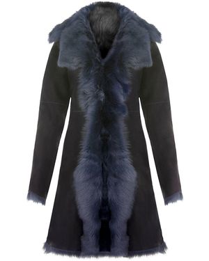 Infinity Leather Toscana Sheepskin Suede Trench Coat-Tbilisi - Blue