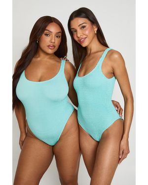 Boohoo Premium Fits All Crinkle Scoop Swimsuit - Blue