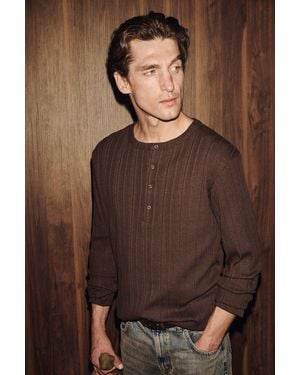 Grimelange Button Crew Neck T-Shirt - Brown