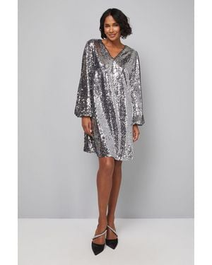 Wallis Mixed Sequin V Neck Shift Dress - Grey