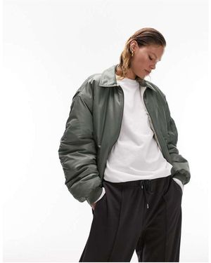 TOPSHOP Reversible Collared Nylon Bomber Jacket With Stripe - Grey