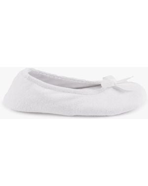 Totes Isotoner Terry Ballet With Bow Slippers - White