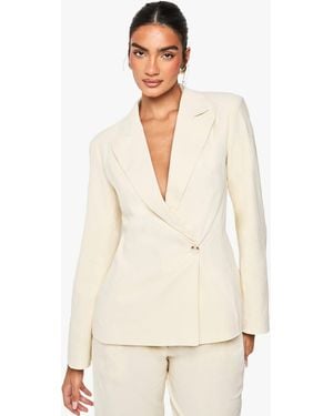 Boohoo Linen Fitted Wrap Front Blazer - Natural
