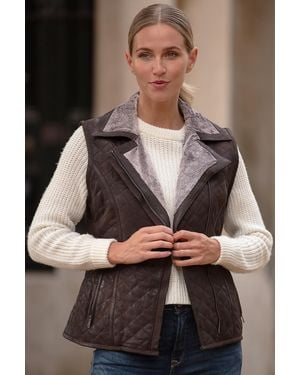 Ashwood Leather 'Cumbria' Fitted Gilet With Faux Fur Collar - Black