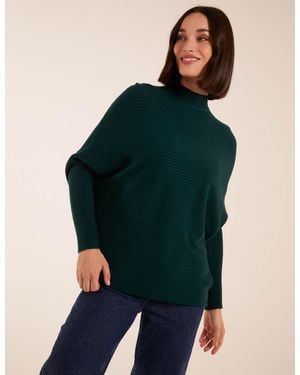 Blue Vanilla Ribbed Batwing Jumper - Green